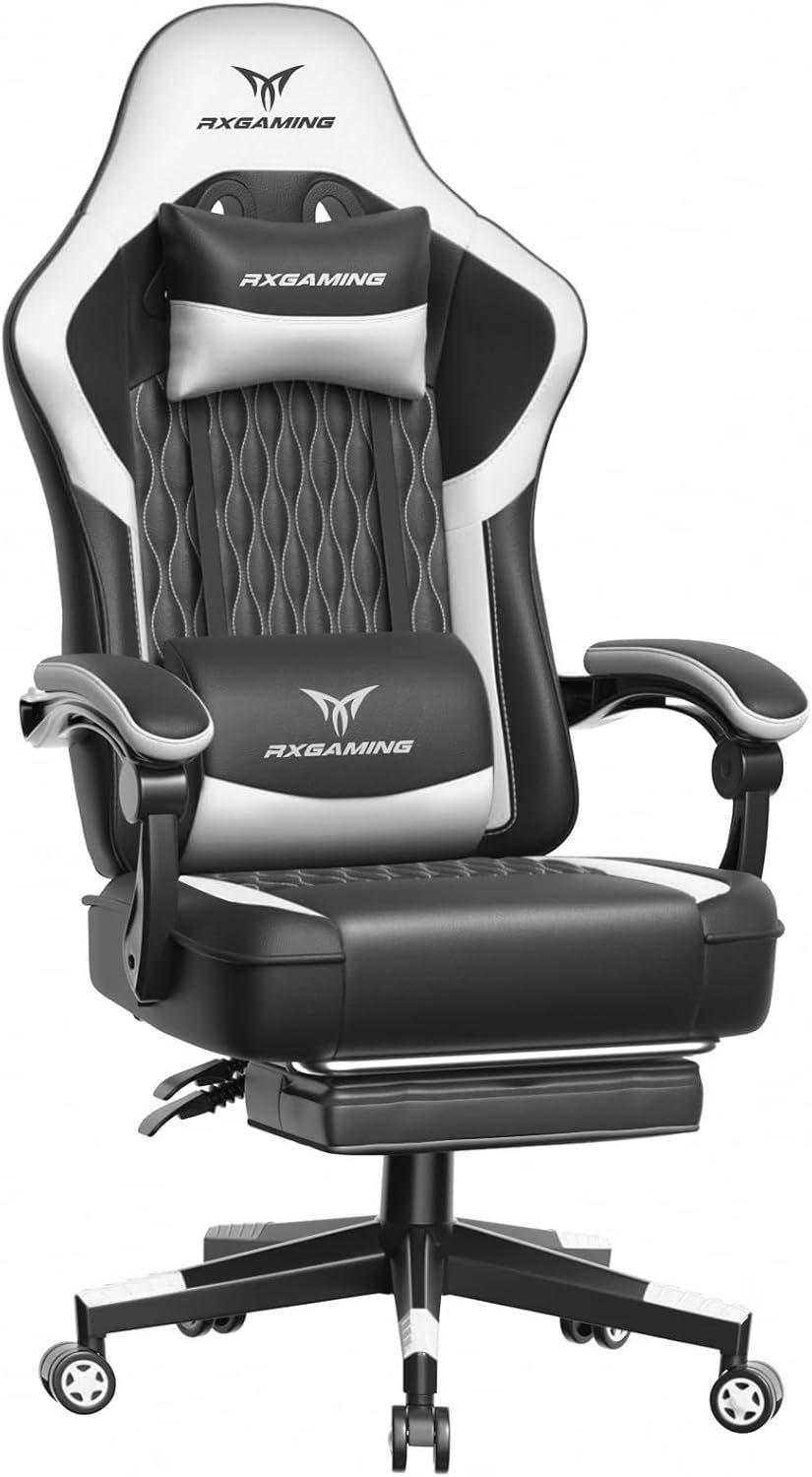 RXGAMING ゲーミングチェア オフィスチェア イス 椅子 幅広座面 デスクチェア オットマン付き ゲーム用チェア145°リクライニング パソコンチェア 疲れない 座り心地よい テレワーク 在宅 リモート 収納便利