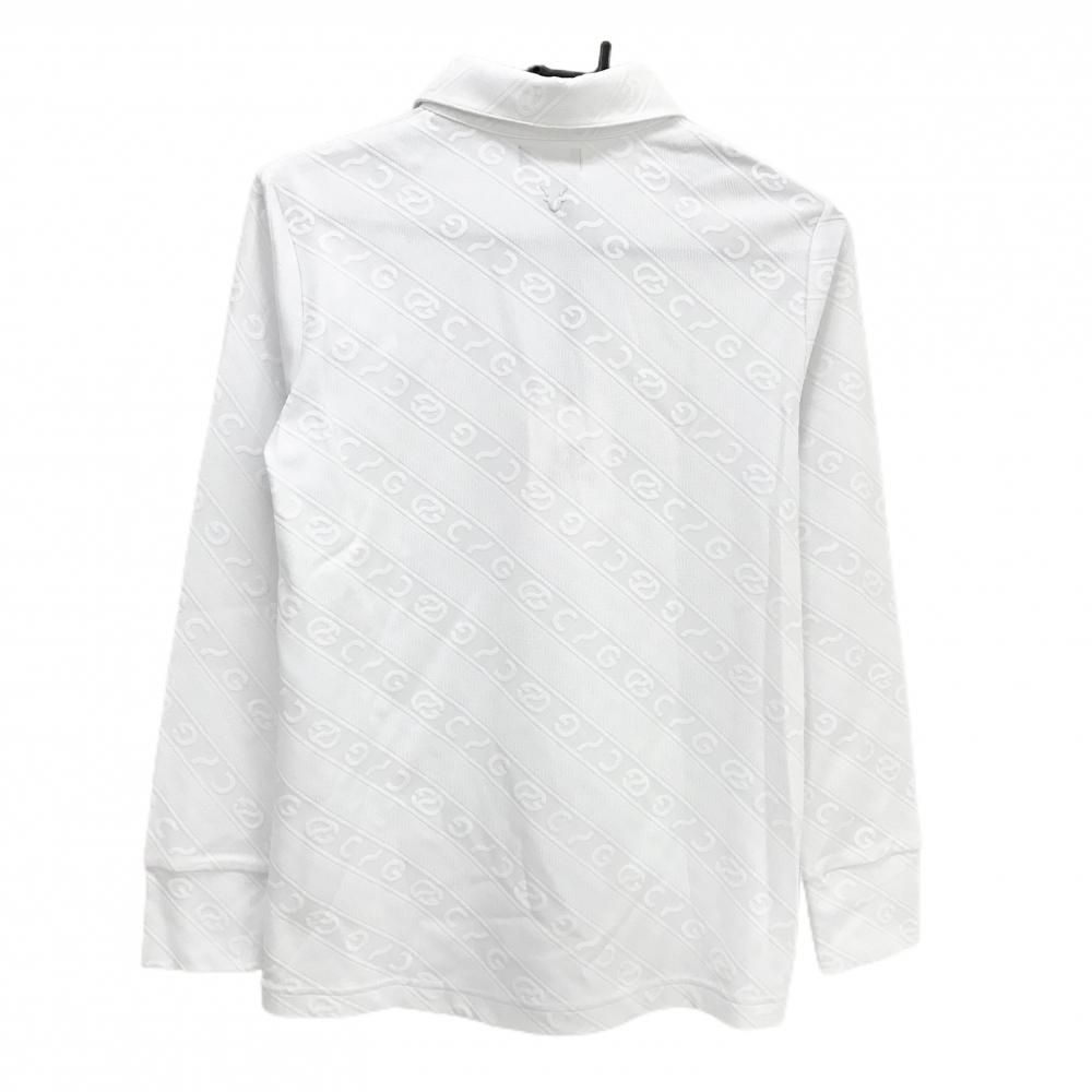 CPG 長袖ポロシャツ 白 ロゴ地模様 斜めストライプ調 ヒツジワッペン 蝶ネクタイ着脱可 レディース 2 M ゴルフウェア CPG