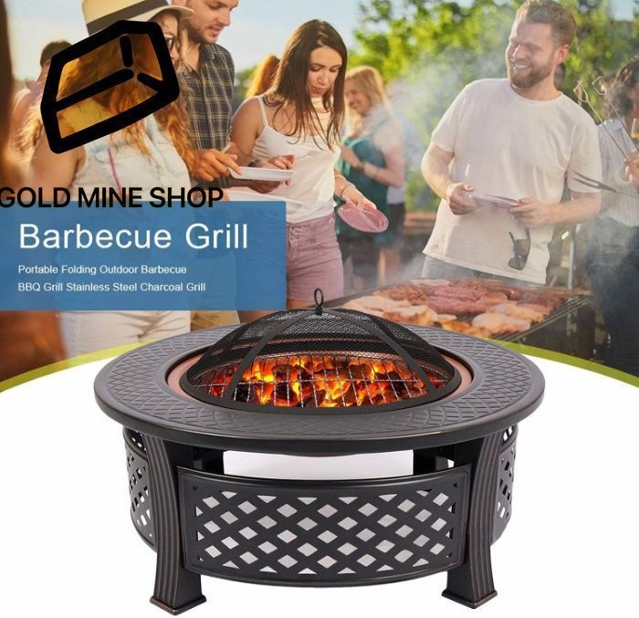 ガーデンファイヤーピット、グリルシェルフ付き大型3 in 1メタルファイヤーピット、火鉢パティオヒータースクエアテーブルガーデンパティオヒーター、バーベキュ ガーデンファイヤーピット、グリルシェルフ付き大型3 in 1メタル