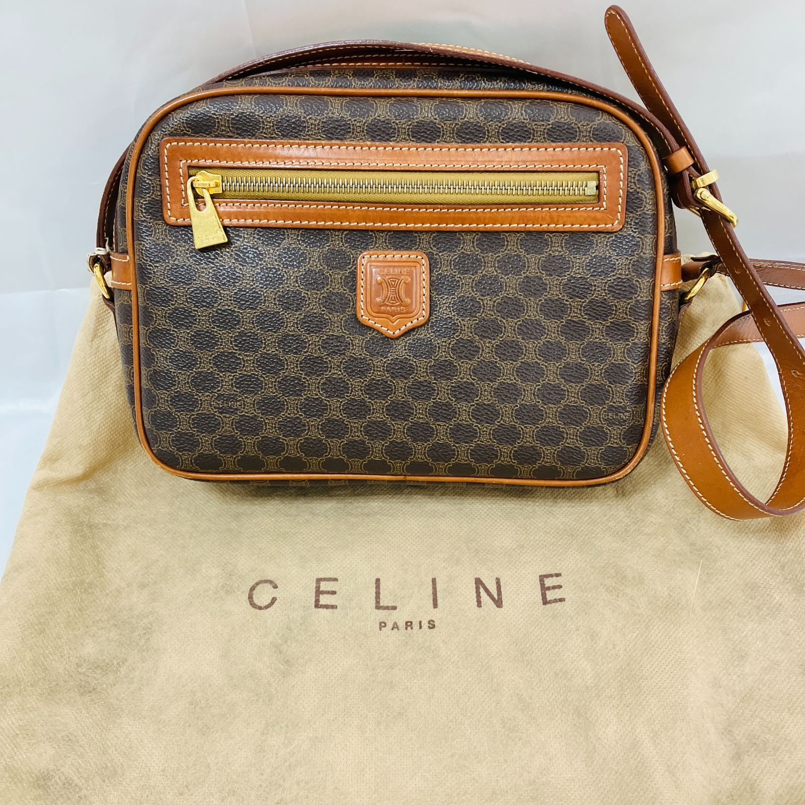 CELINE オールドセリーヌ ショルダーバッグ パリマカダム柄　ユニセックス CELINE◇オールドセリーヌ/ミニマカダムショルダー ショルダー
