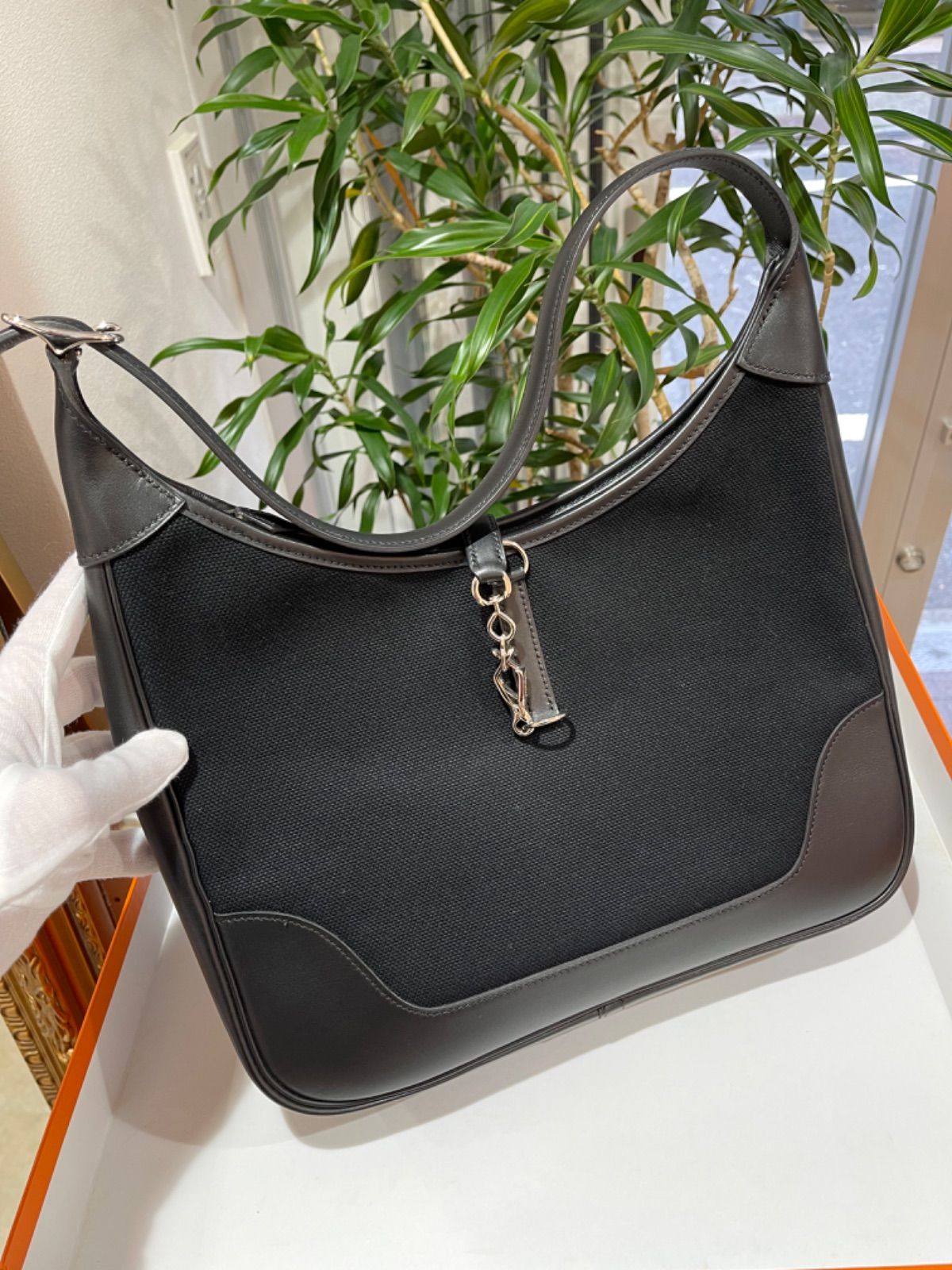 新品同様品】HERMES エルメス トリム31 トワルアッシュ×ボックスカーフ  