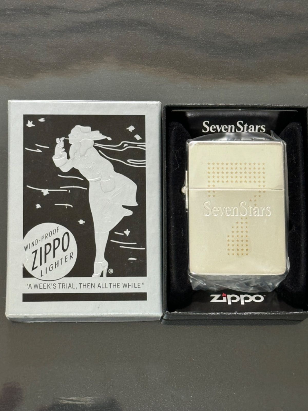 ZIPPO zippo Seven Stars silver 限定品 七連星 セブンスター 2014年製 SEVEN STARS 前面刻印 デットストック ケース 保証書
