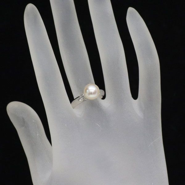 田崎真珠 Pt900 アコヤ真珠 ダイヤモンド リング 径約8.4mm D0