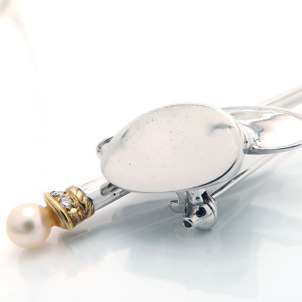 MIKIMOTO ブローチ SV+K18YG ベビーパール ダイヤモンド 帽子 ハット 