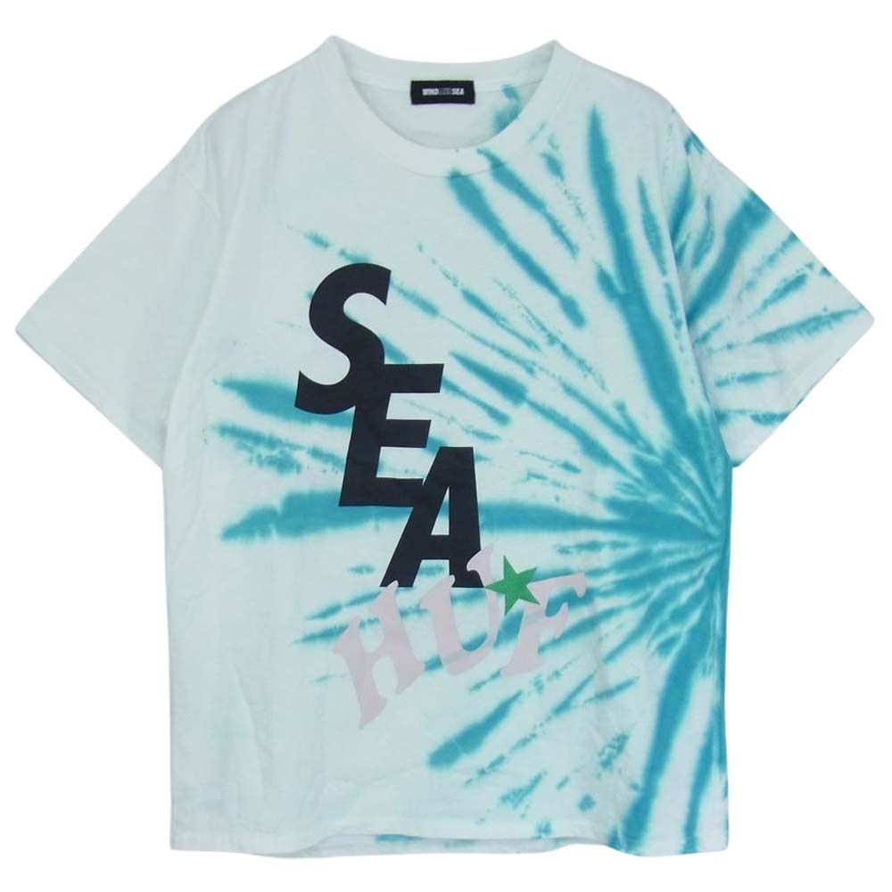 WIND AND SEA ウィンダンシー WDS-HUF-01 × HUF ハフ SOLID AND TIE DYE TEE ソリッド アンド  タイダイ ロゴ プリント 半袖 Tシャツ ブルー系 S【中古】