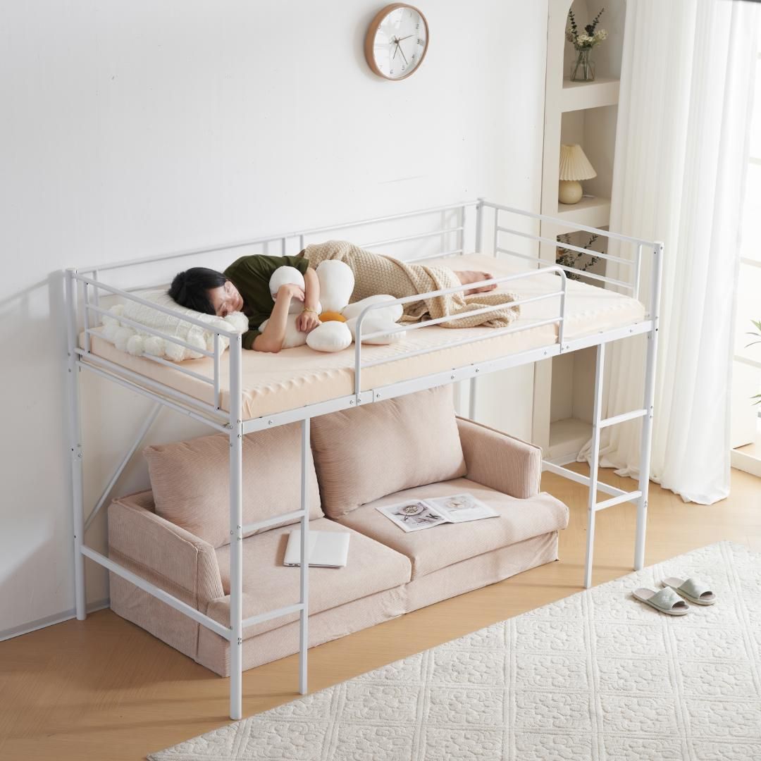 ホワイトロフトベッド パイプベッド シングル 木 収納 北欧風 子供部屋