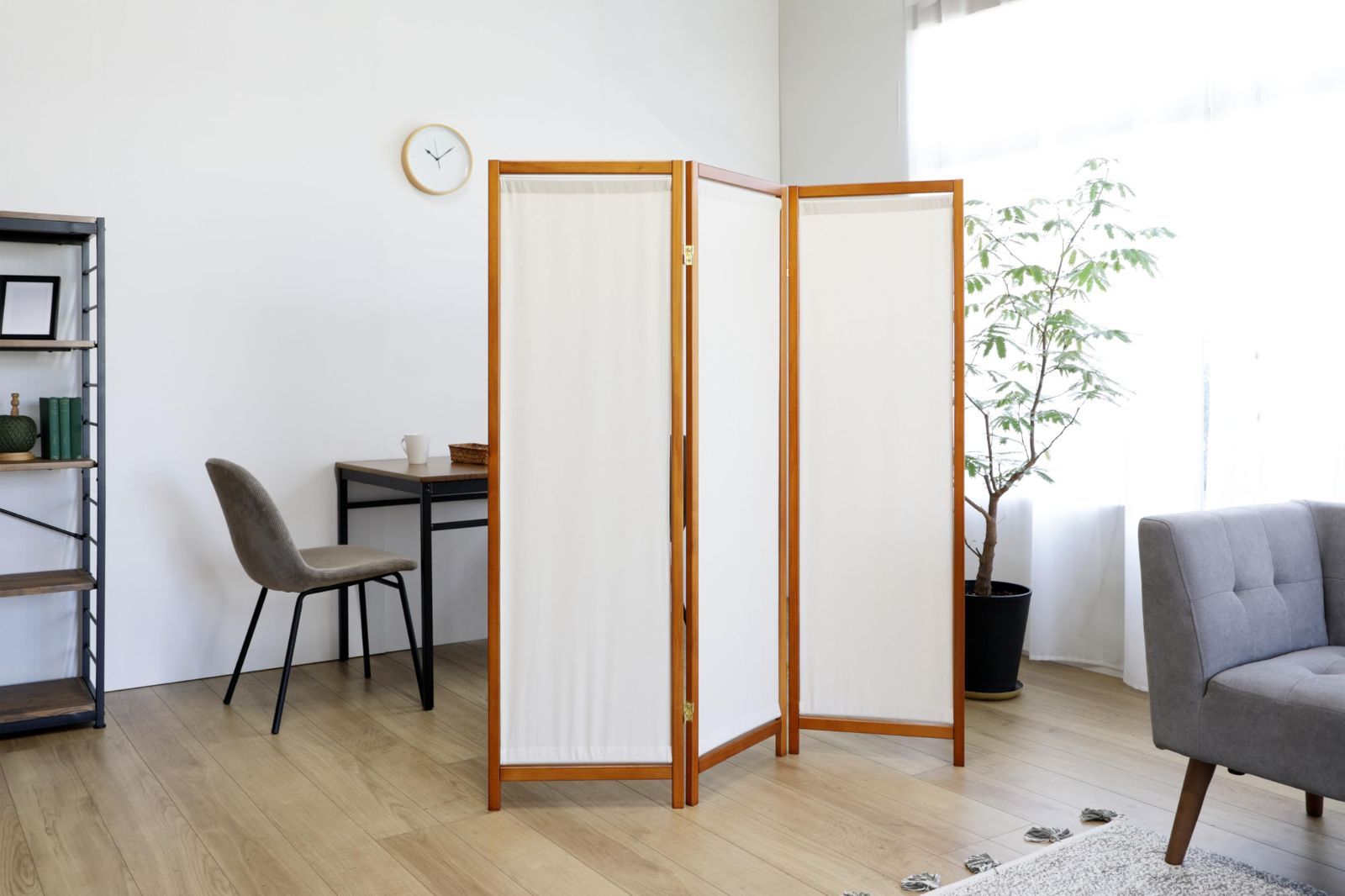 ブラウン 3連 帆布 間仕切り スクリーン 木製 パーテーション J-kitchens WWW_KANDAIZUMI_COM
