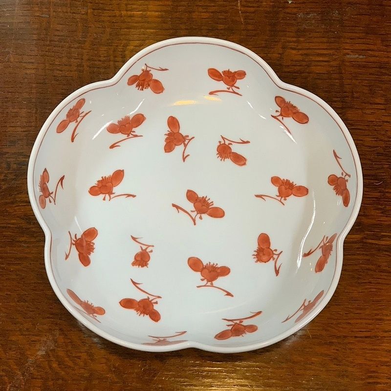 源右衛門窯 赤絵梅花 鉢 (梅型) 19cm 皿 花型 深皿 和食器