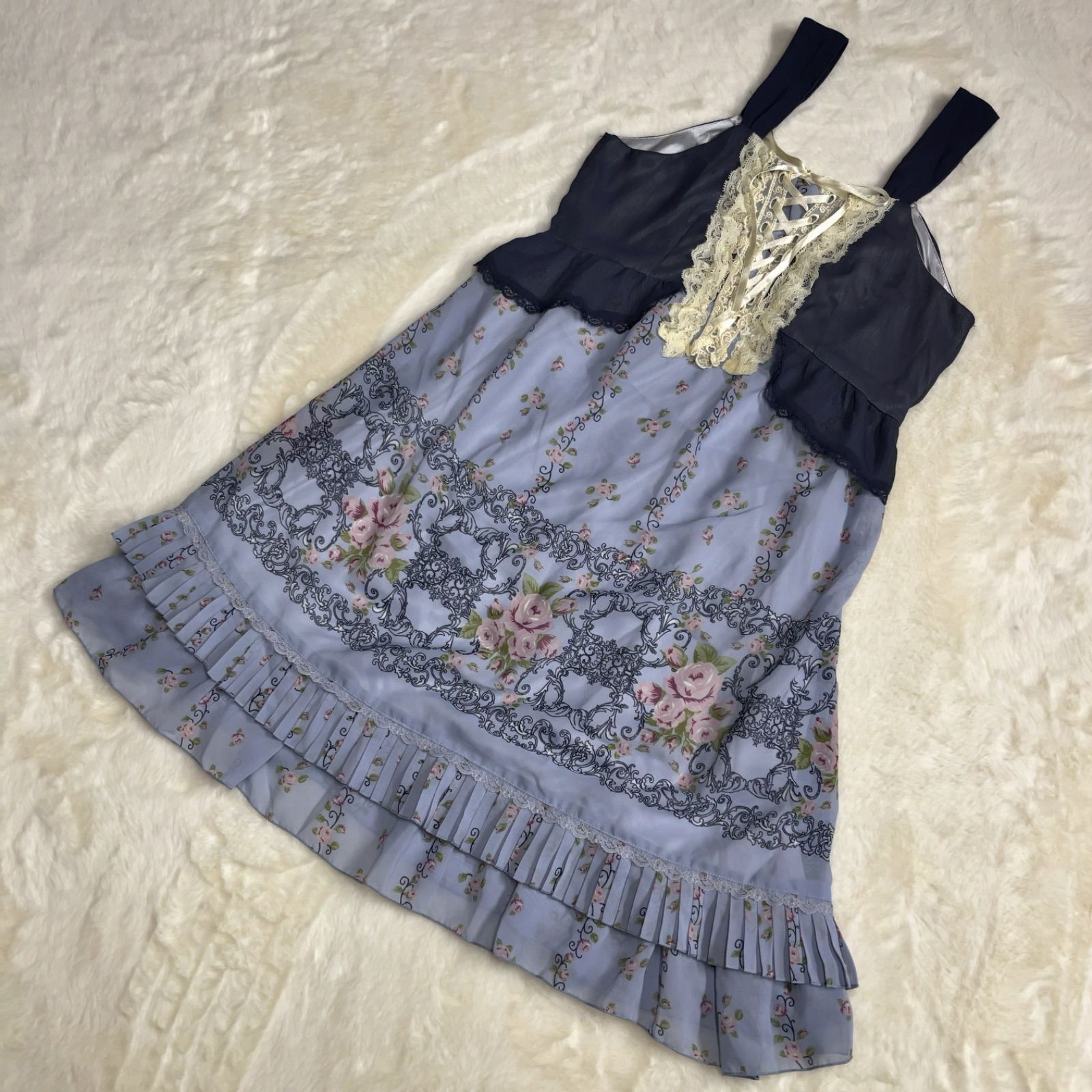 未使用】アクシーズファム ワンピース 重ね着 薔薇柄 M レディース 美 