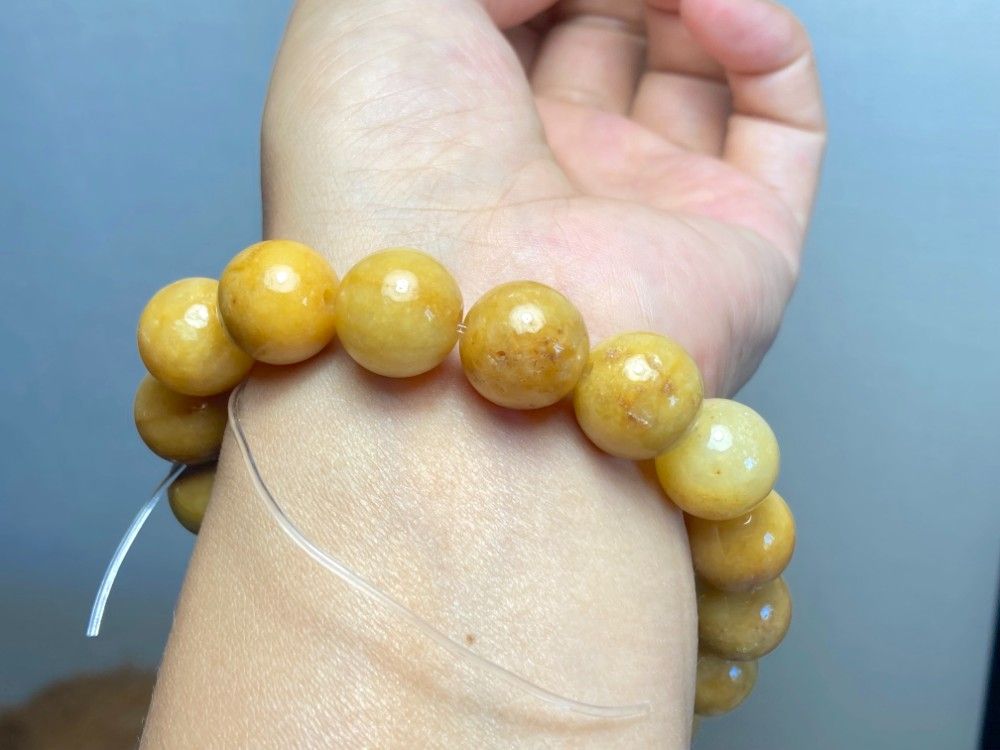 B23-67 大粒 黄翡翠 13.5mm ミャンマー産 天然本翡翠