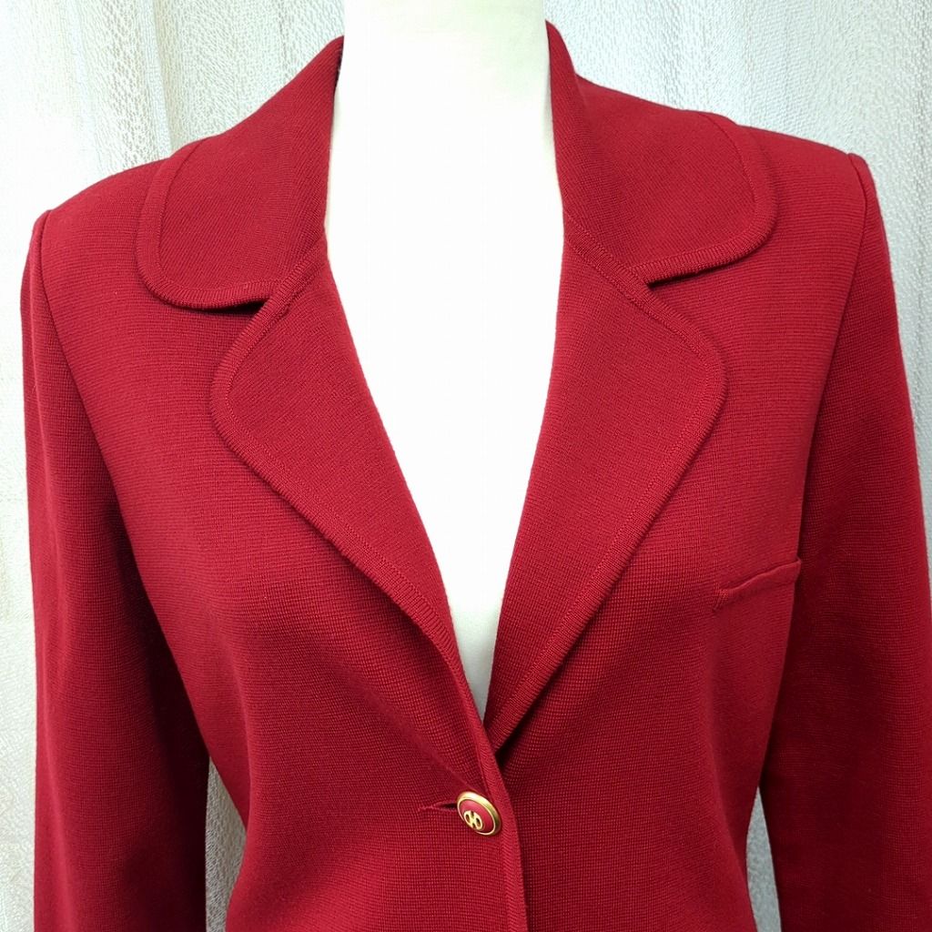 セリーヌCELINE チェーン 刺繍 ニット ジャケット 赤40 イタリア製  