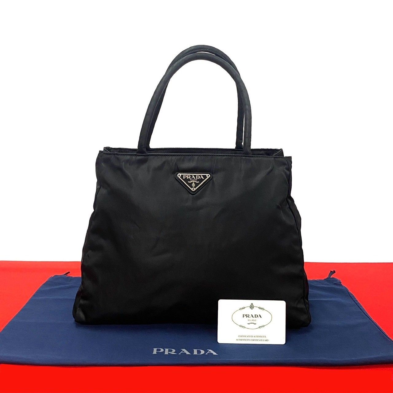 極 美品 袋付き PRADA プラダ 三角ロゴ プレート ナイロン ハンドバッグ ミニ トートバッグ ショルダーバッグ ブラック 黒 17136 -  メルカリ