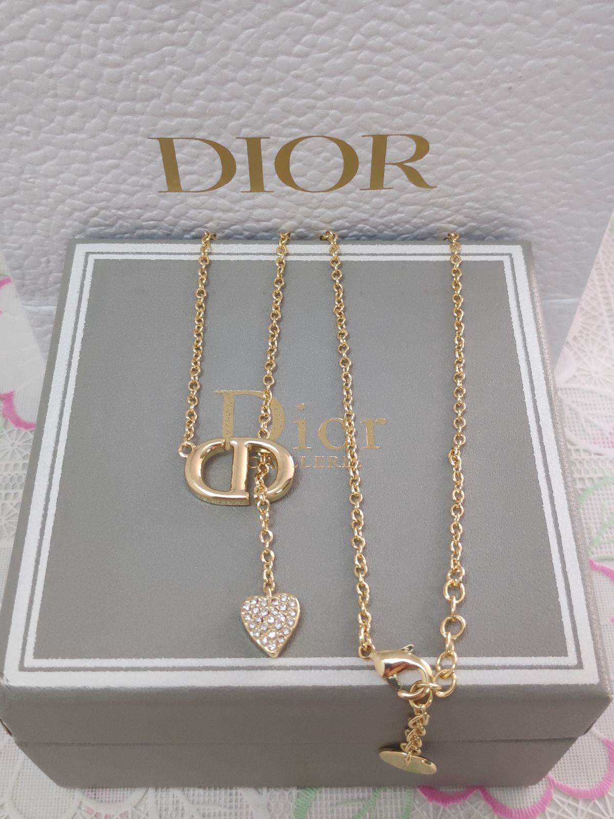 ✨ディオール✨ネックレス✨Christian Dior✨ クリスチャンディオール✨Dior ネックレス 金色 CD NAVY ハート