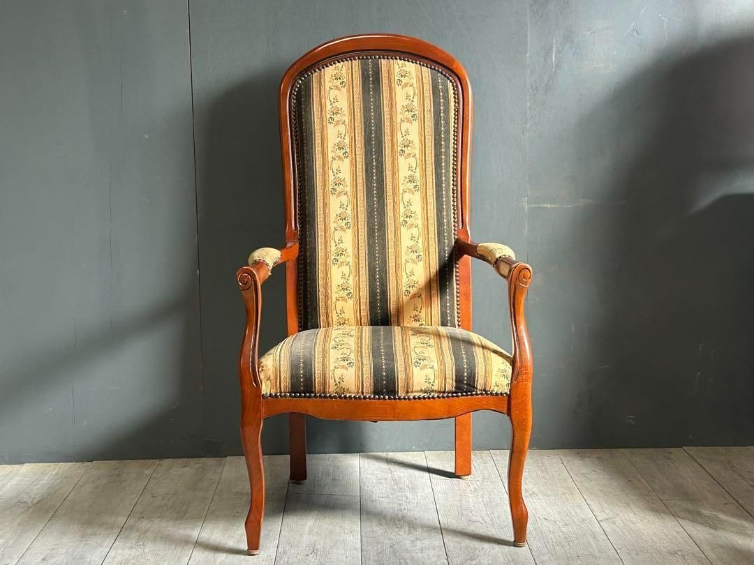 輸入家具　クラシック　ヨーロピアン　ストライプ　ハイバックチェア　アーム　SZ 輸入家具 クラシック ヨーロピアン ストライプ ハイバックチェア アーム SZ