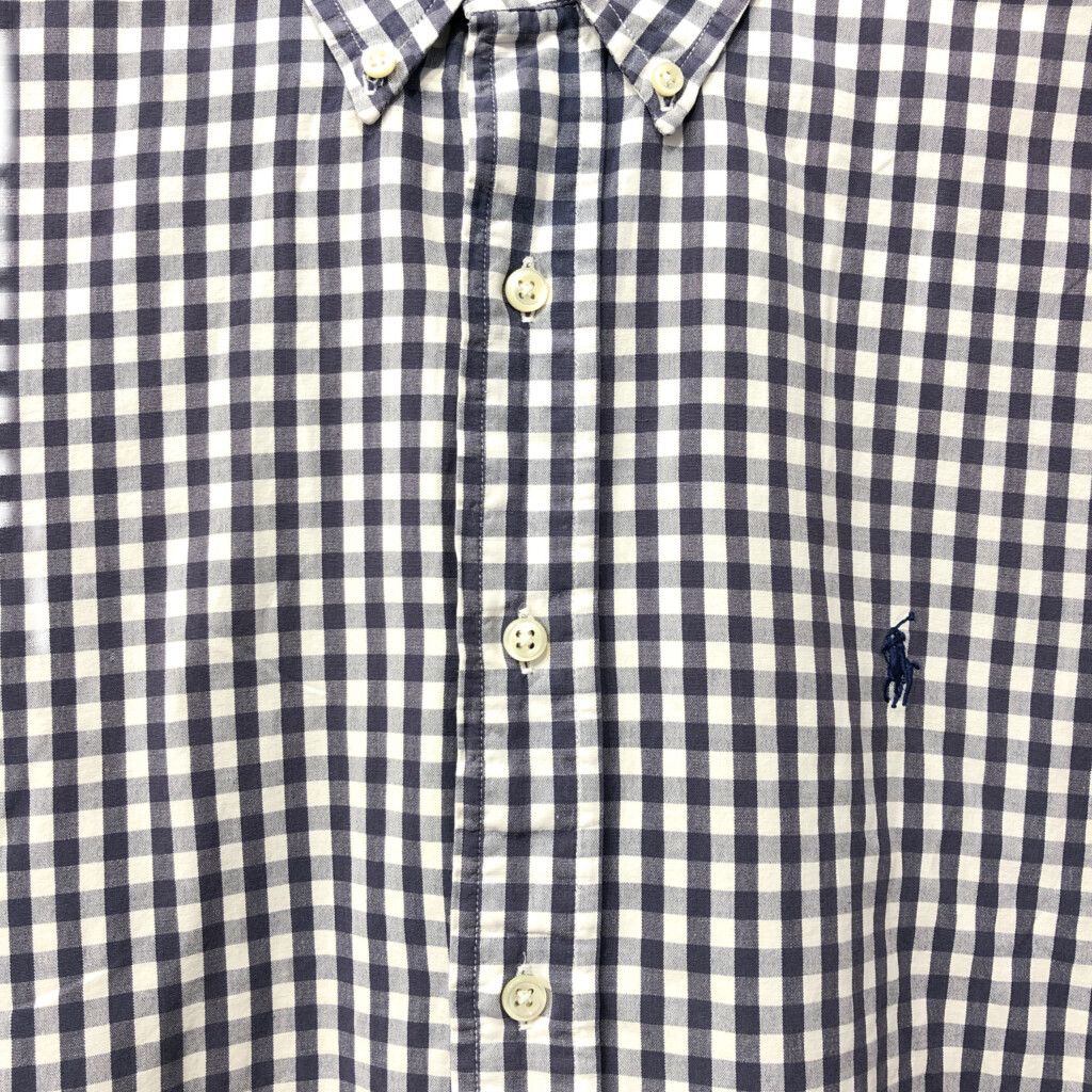 人気 ラルフローレン 半袖　シャツ 2XL ブルー チェック ボタンダウン 古着 古着 ラルフローレン Ralph Lauren BOB CAMP 半袖 ボタンダウン
