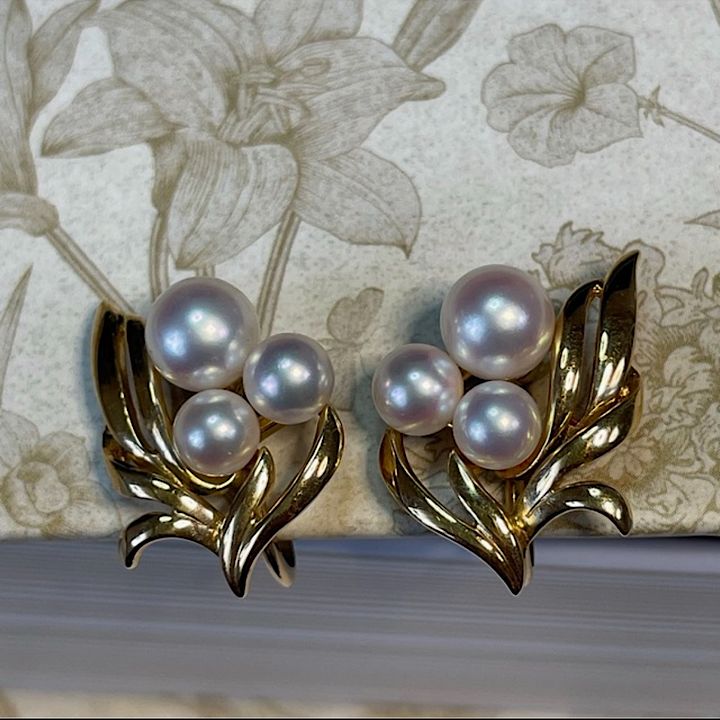 ミ-7 【MIKIMOTO】 ミキモト K18イヤリング ダイヤ0.54ct×2 9.34g 箱付き MIKIMOTO ⁄ ミキモト パールピアス K18YG 7.0mm MIKIMOTO ミキモト