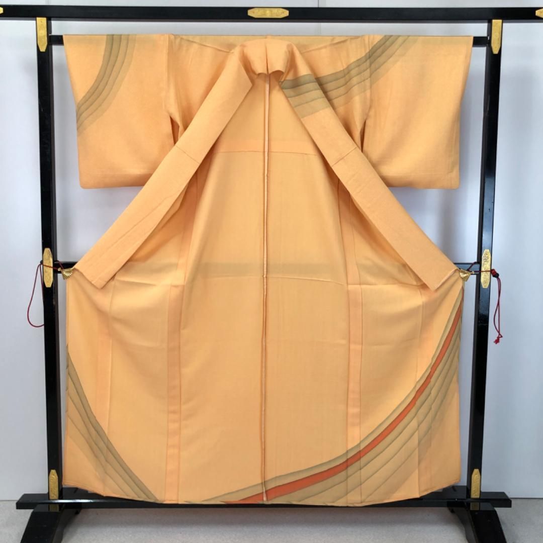 単衣 付下げ 曲線模様 金通し 大和柿色 K-5362