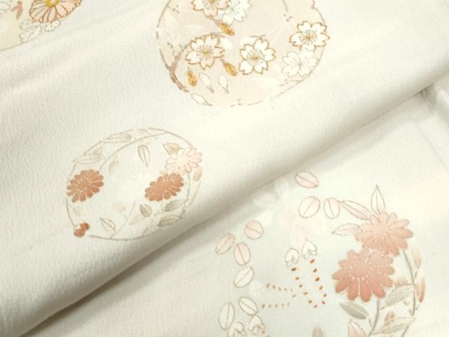 平和屋着物○訪問着 駒刺繍 霞草花文 金彩 仮絵羽 正絹 逸品 未使用