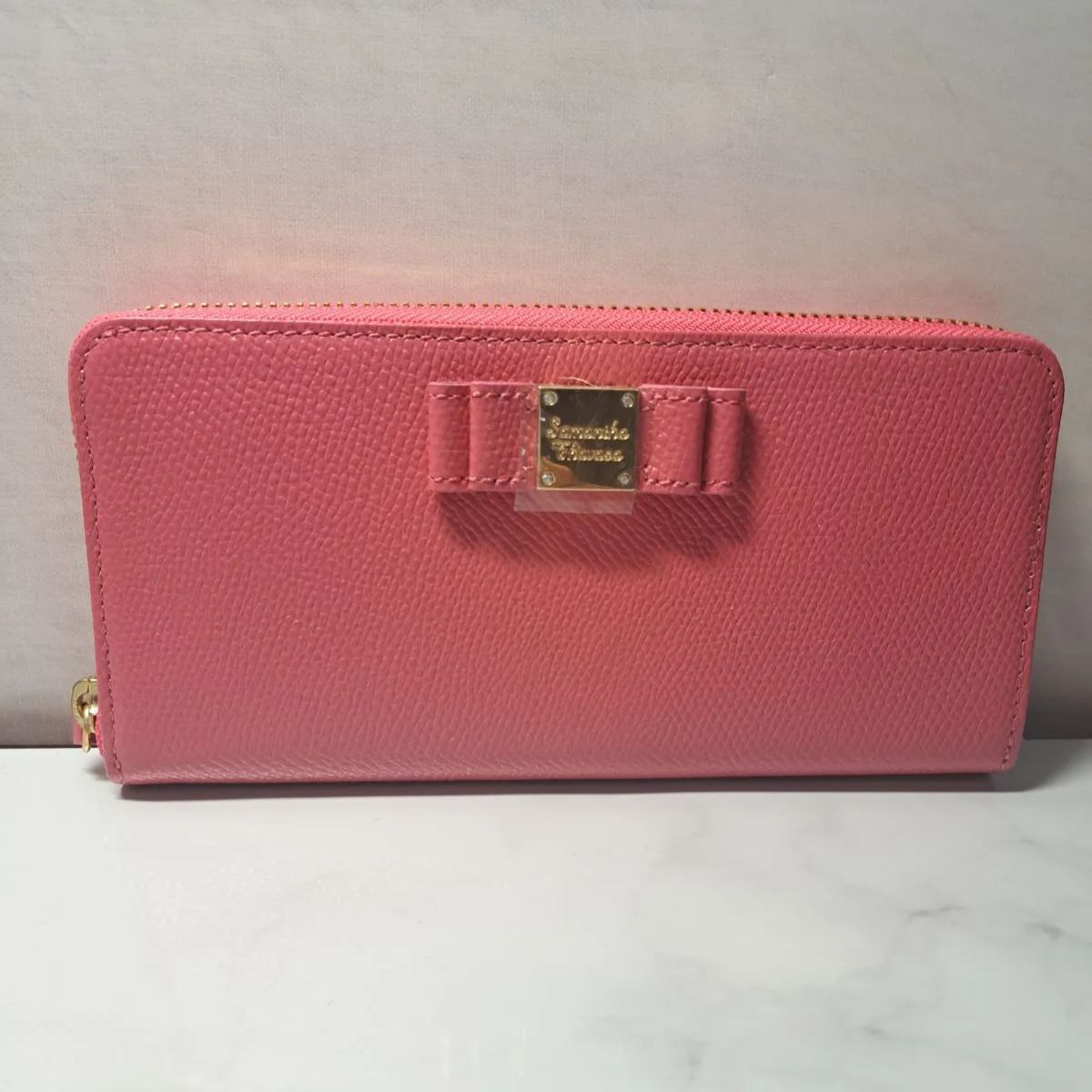 未使用 サマンサタバサ 長財布 ラウンドファスナー ピンク リボン