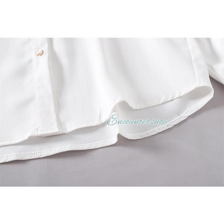 ブラウス レディース トップス シャツ 長袖 襟付き 白シャツ 白