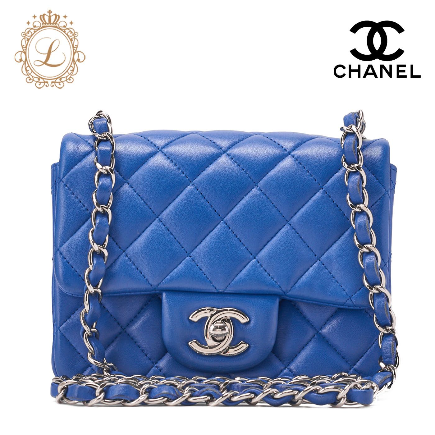 CHANEL シャネル チェーンショルダーバッグ ミニマトラッセ ターンロック ラムスキン ネイビー シルバー金具 レディース