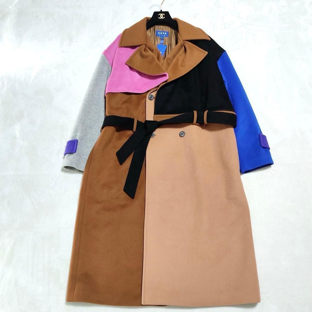 タグ付き アーダーエラー マルチ ローブ カラーブロック ロングコート ベルト付
