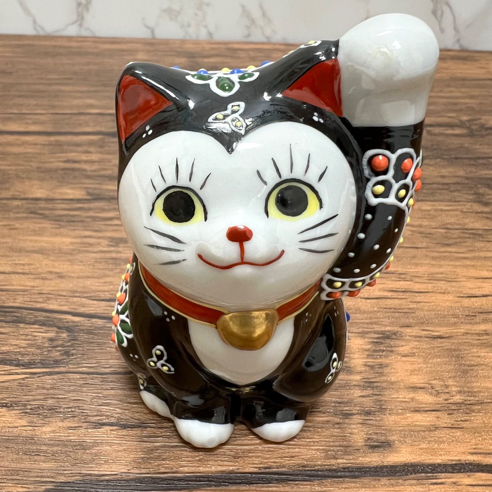 九谷焼】3.2号 招き猫 黒盛 左手 千客万来 縁起物 置物 Maneki
