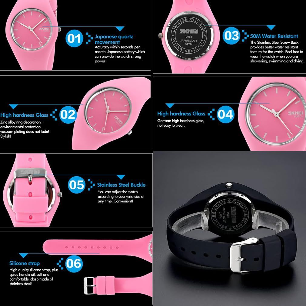 腕時計 レディース おしゃれ スポーツ シリコン かわいい SKMEI 学生 シンプル うで時計 女性用 時計 防水 カジュアル アナログ ブランド プレゼント 高校生 レッド Watch for Women