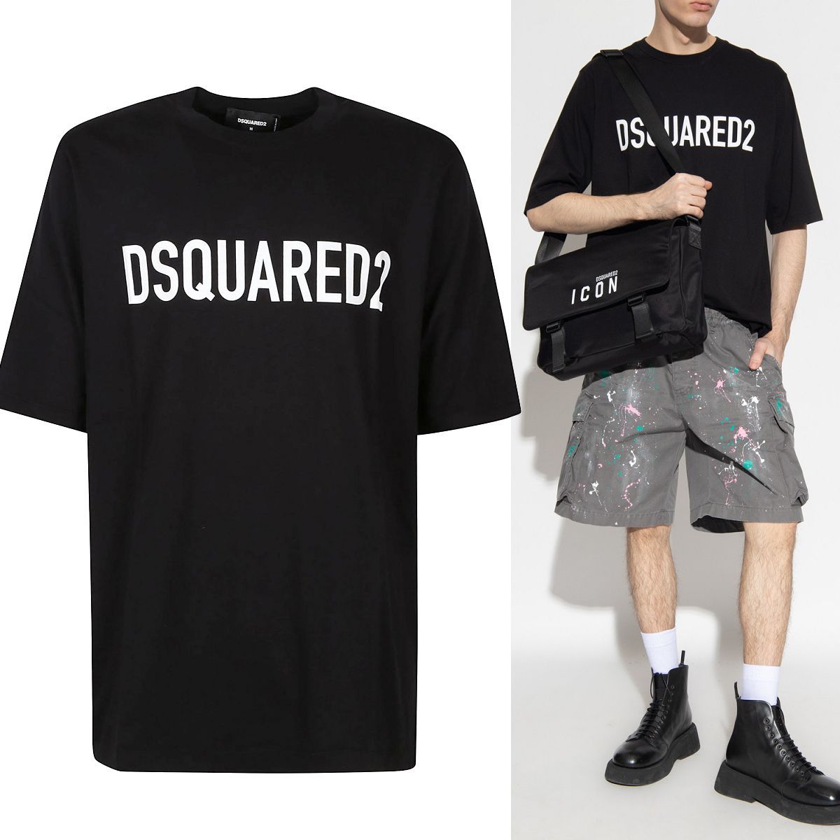 DSQUARED2 メンズ Tシャツ S74GD1122 S24321 オーバーサイズ DSQUARED2 ディースクエアード S74GD1122 S24321 ブラック