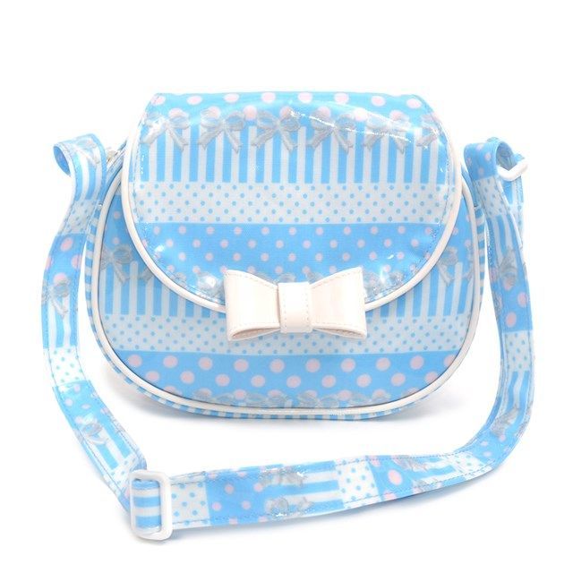 COLORFUL CANDY STYLE 新品  ポシェット ポルカドットとレースリボンに魅せられて ライトブルー ポーチ サコッシュ コンパクト ミニ バッグ 斜めがけ 肩掛け ショルダー 軽量 軽い 小さい 小さめ 