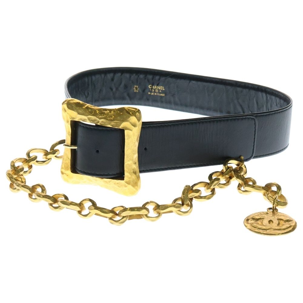 CHANEL シャネル ココマーク チェーンベルト ブラック ゴールド金具 75|30
