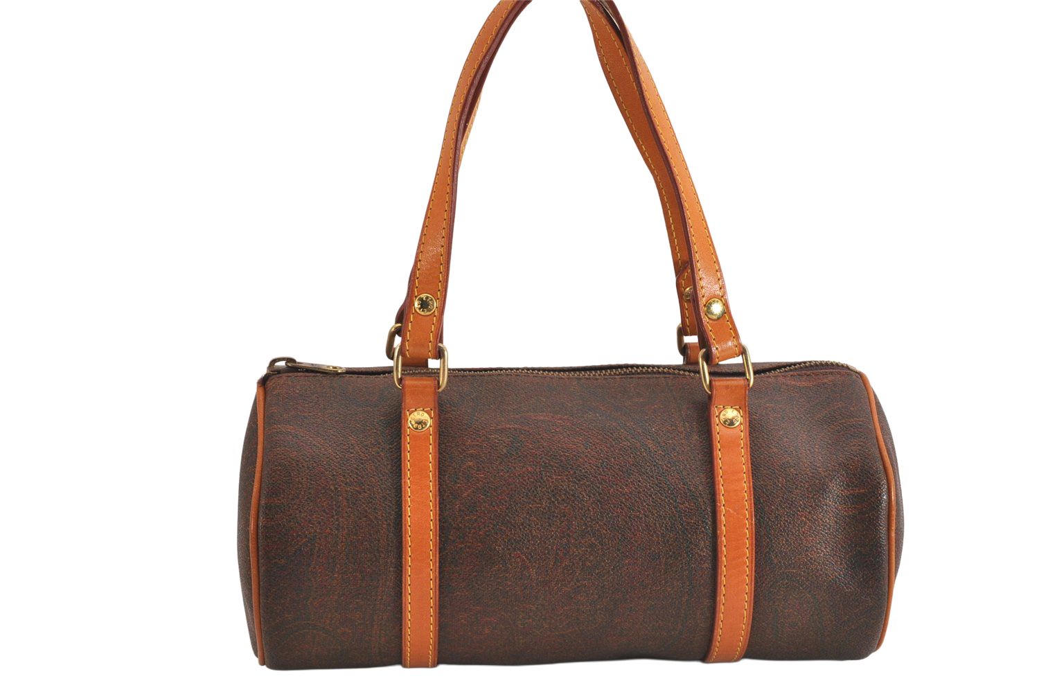 ETRO エトロ ヴィンテージ ペイズリー ハンドボストンバッグ 財布 ピーブイシー レザー ブラウン 5562M