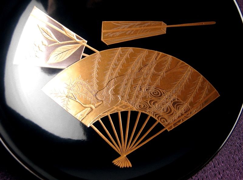 輪島塗 極上の蒔絵 扇面蒔絵 図替わり 吸物椀5客 No2 美品