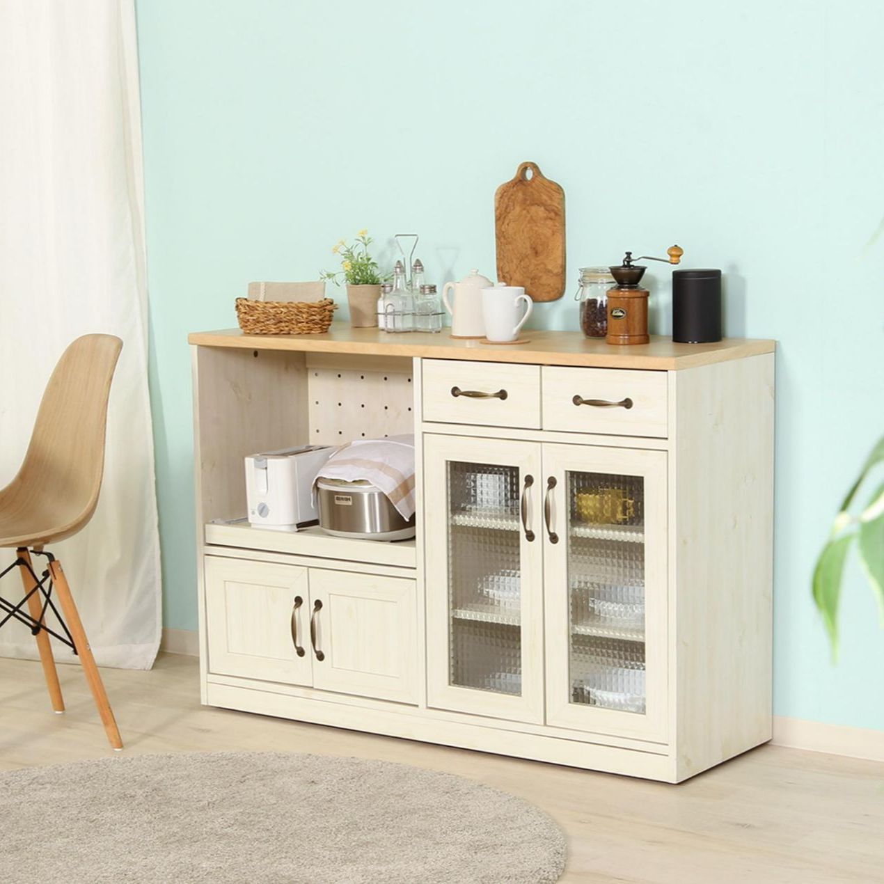 ♪キッチンカウンター 幅120cm 食器棚 キッチン収納 キッチンボード スライドテーブル