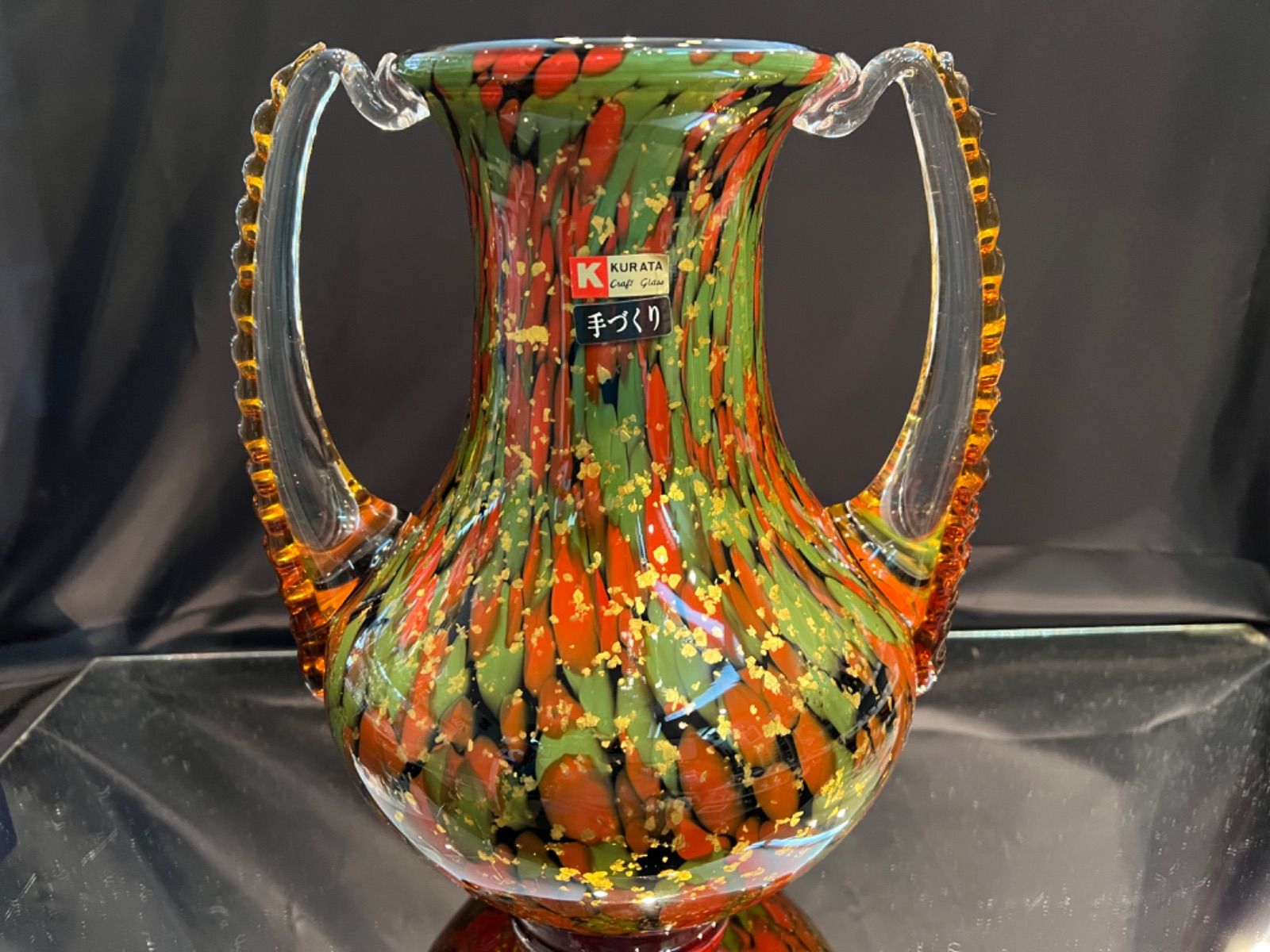 超稀少　津軽びいどろ　手作りガラス　特大花瓶　花瓶　新品主な素材ガラス