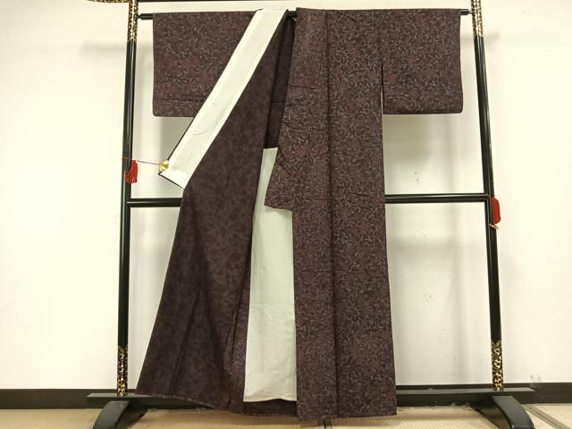 平和屋着物▽上質な小紋 単衣 草花文 正絹 逸品 AAAU8534fy