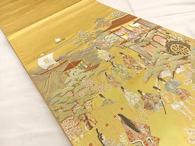 平和屋-こころ店□極上 六通柄袋帯 風神雷神 金糸 引箔 正絹 逸品