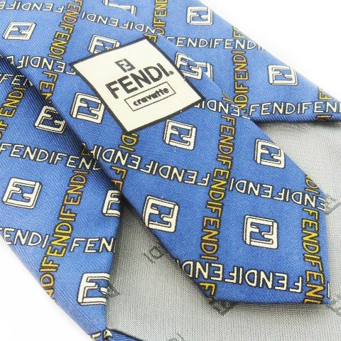 【未使用タグ付】FENDI シルク ネクタイ FFズッカ 総柄 FENDI フェンディ ネクタイ ズッカ 総柄 ロゴ ネイビー ビジネス