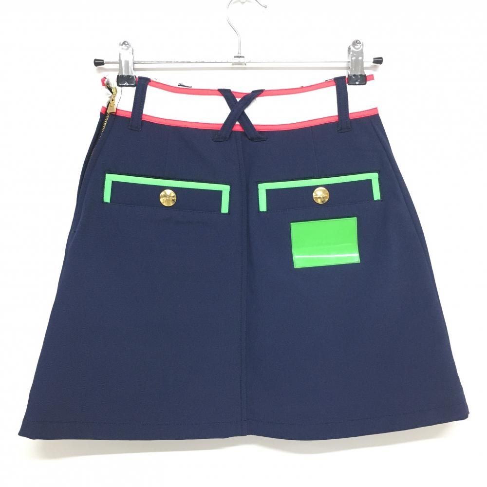 超美品】マークアンドロナ スカート ネイビー×グリーン×オレンジ 内側