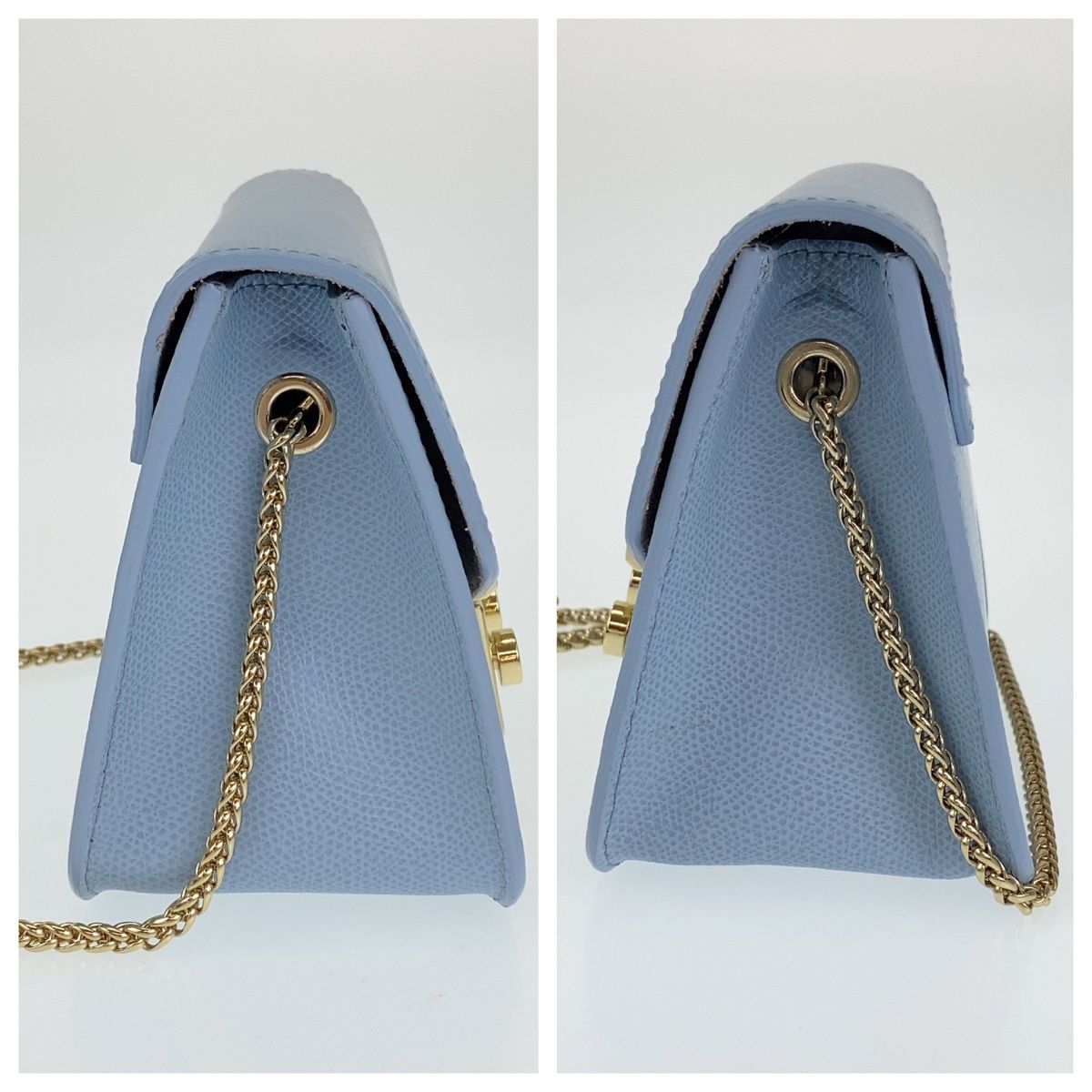 美品FURLA ライトブルーレザーショルダーバッグ ゴールド金具 【公式通販】