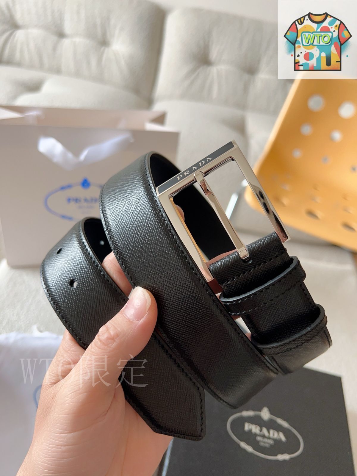 PRADA ブラック レザーベルト ブラック サフィアーノレザー ベルト | PRADA