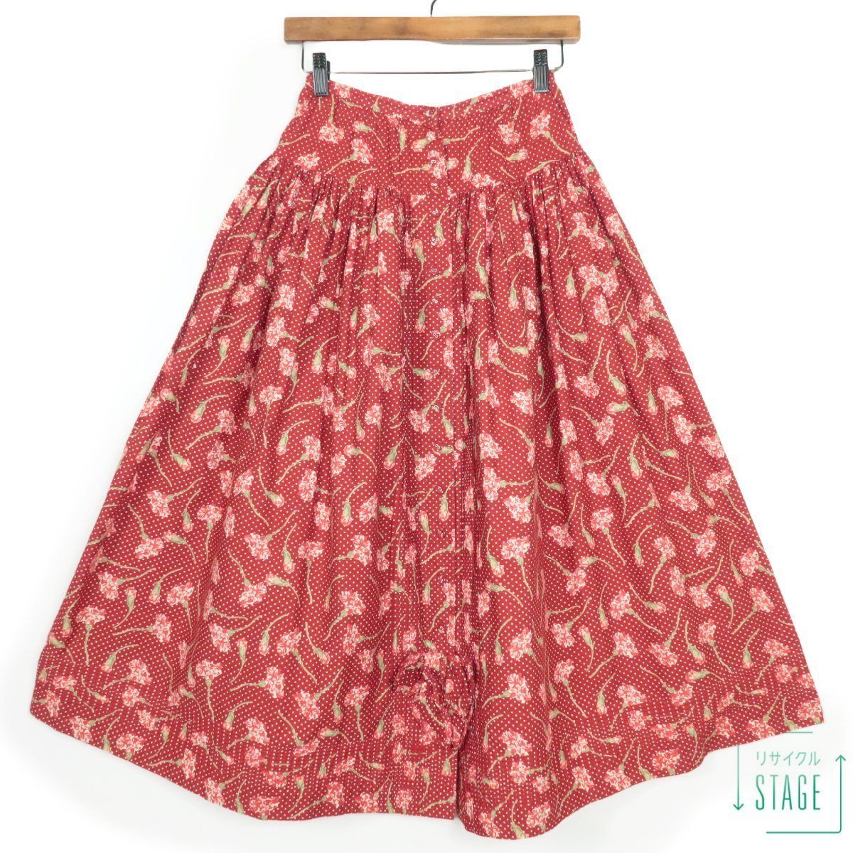 ピンクハウス☆大人可愛いギャザースカート ドット&カーネーション柄が