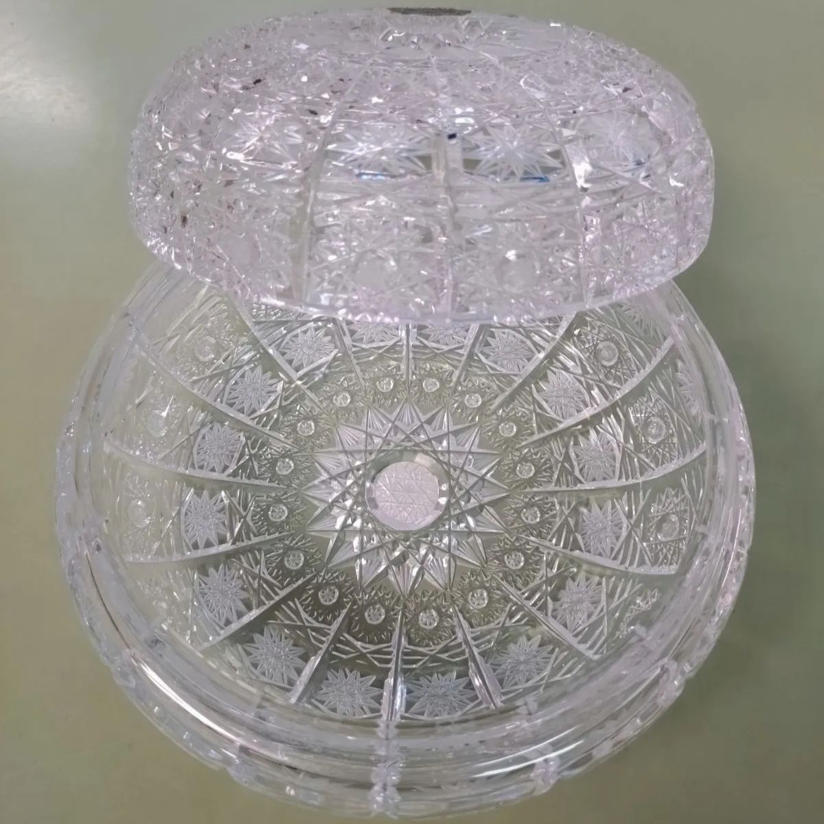 ボヘミア クリスタルガラス キャンディポット チェコスロバキア製 《NO