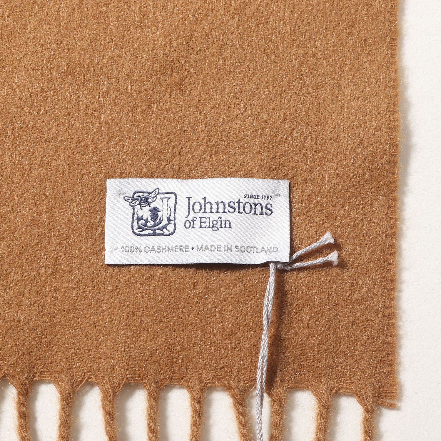 Johnstons of Elgin ジョンストンズ オブ エルガン フリンジ カシミヤ ニット マフラー MADE IN SCOTLAND ダークキャメル サイズ ブランド ファッション アイテム 小物 メンズ