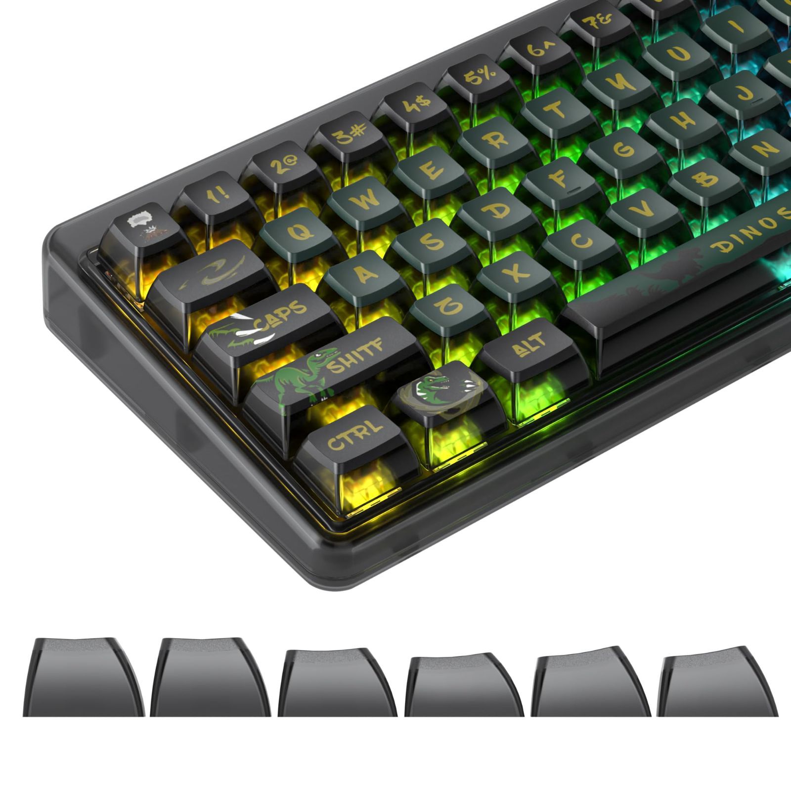 【特価商品】MX スイッチメカニカルゲーミングキーボード用(Dinosaur Gateron プリンキーキャップパンダキーキャップ昇華型カスタムキーキャップチェリー PBT プロファイル Green) ASA キー 120 Ussixc