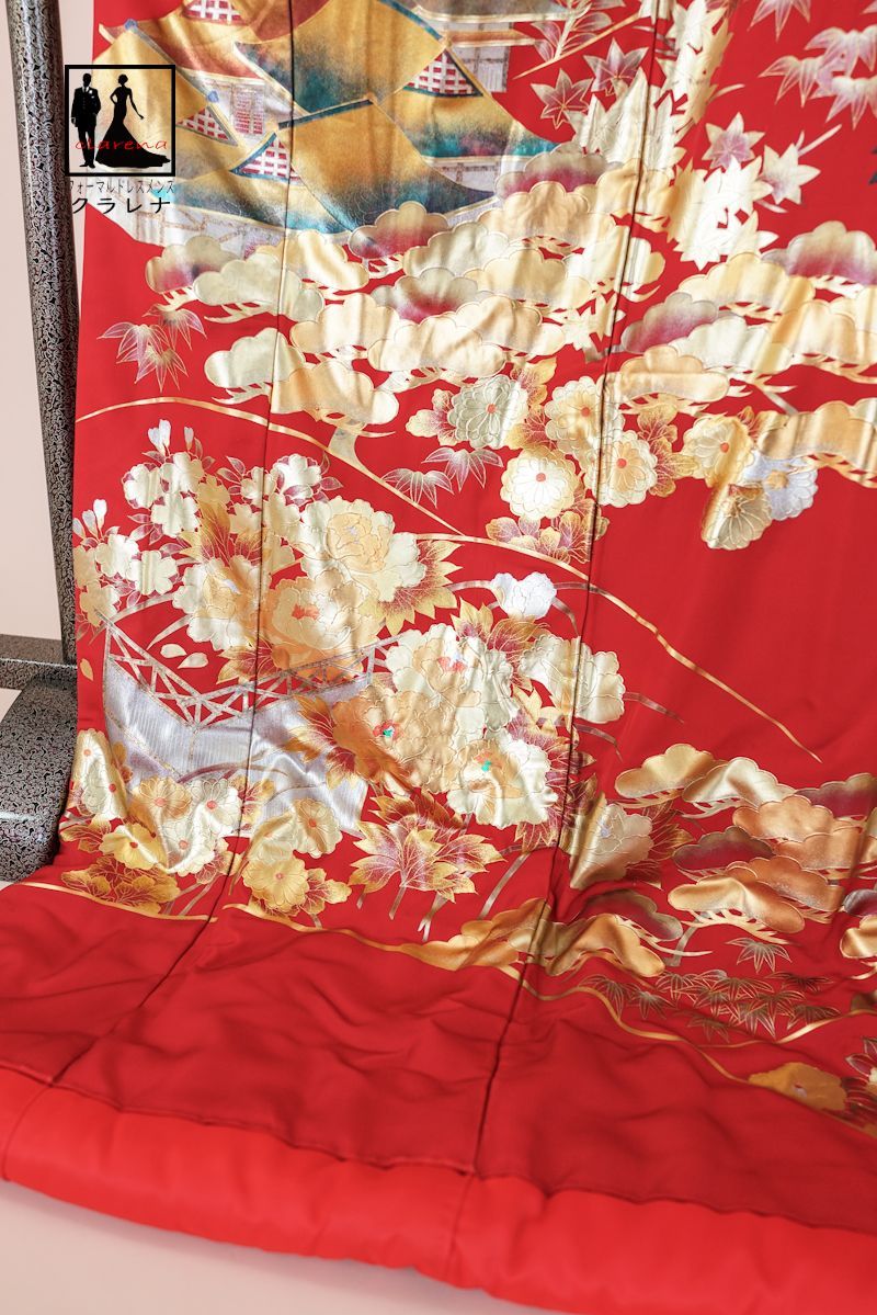 フォーマル衣装》 京都本手描友禅作家 秋山章作品 赤 ゴールド 正絹 色  