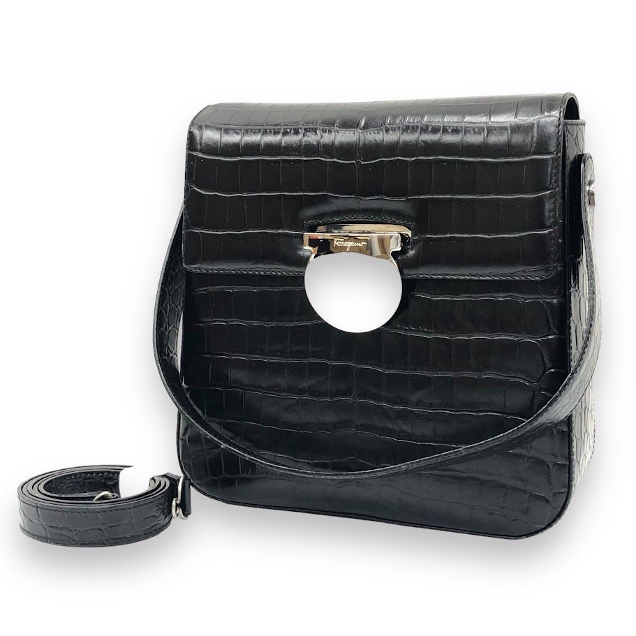 【専用】超美品 Salvatore Ferragamo クロコ 2WAY ハンド ショルダーバッグ AG-218297 黒 ブラック【鑑定済み ...