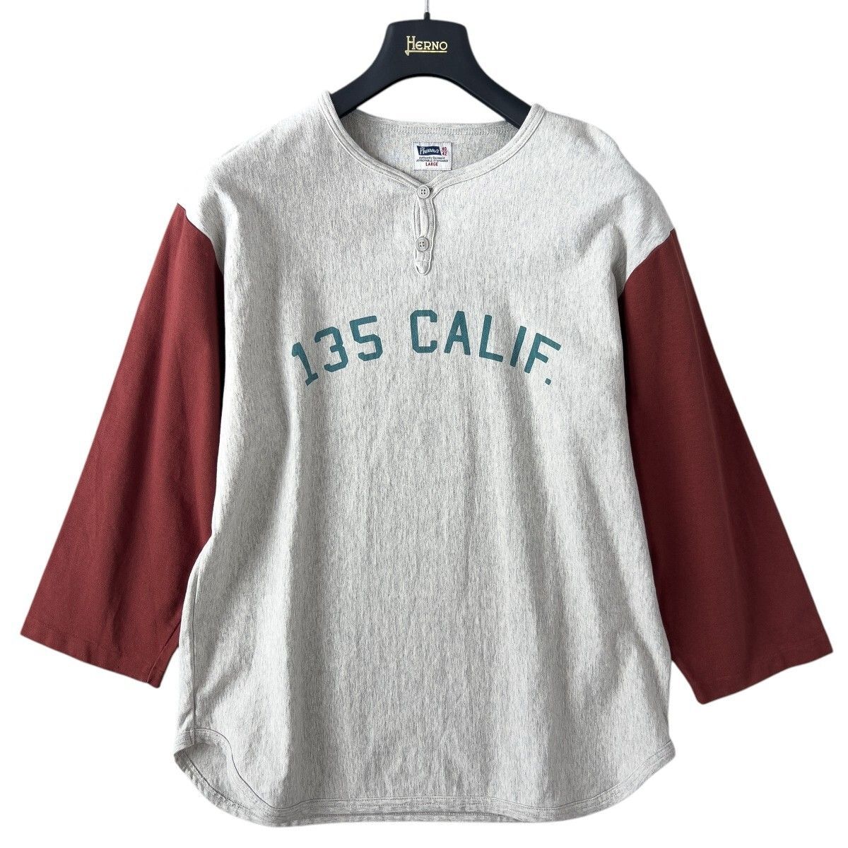 日本製 PHERROW`S ラグラン ヘンリーネック 黄色 Lサイズ アメカジ 古着 フェローズ 復刻 長袖シャツ ロンT