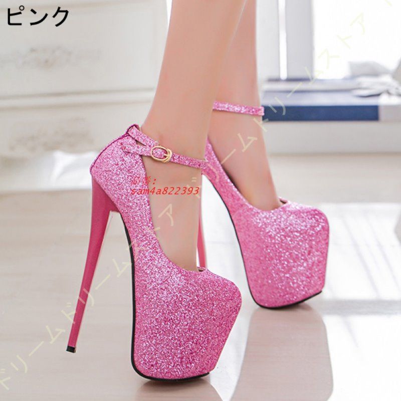 ハイヒール パンプス 美脚 ラウンドトゥ アンクルストラップ フォーマル パーティー グリッター キラキラパンプス おしゃれ ピンヒール 19CMヒール レディース am4a822393 WWW_MORNINGWALKER_COM