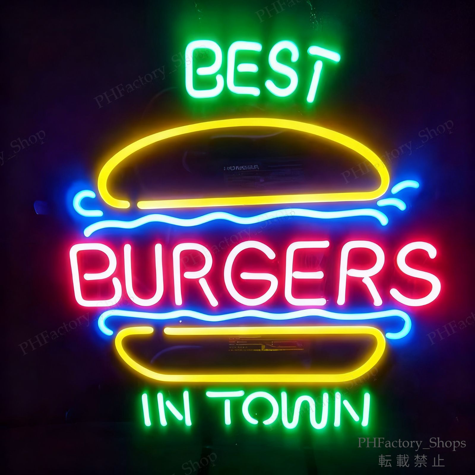 バーガー BURGER ネオン看板 ネオンサイン 広告 店舗用 NEON SIGN レストラン アメリカン雑貨 看板 ネオン管 店舗装飾 48X38CM